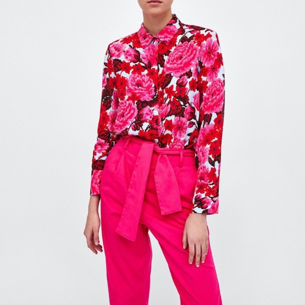 🌟 SOLD🌟 ZARA Straight Leg Hot Pink Trouser - Picture 2 of 8